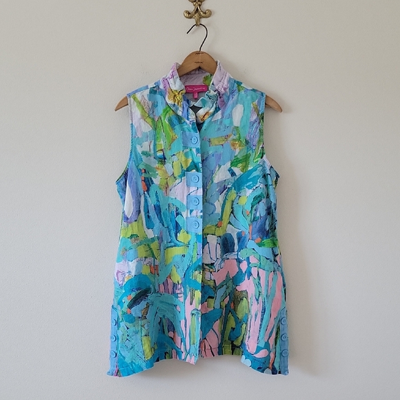 Claire Desjardins Tops - Claire Desjardins So Much Garden Sleeveless Tunic Button Down Size Large
